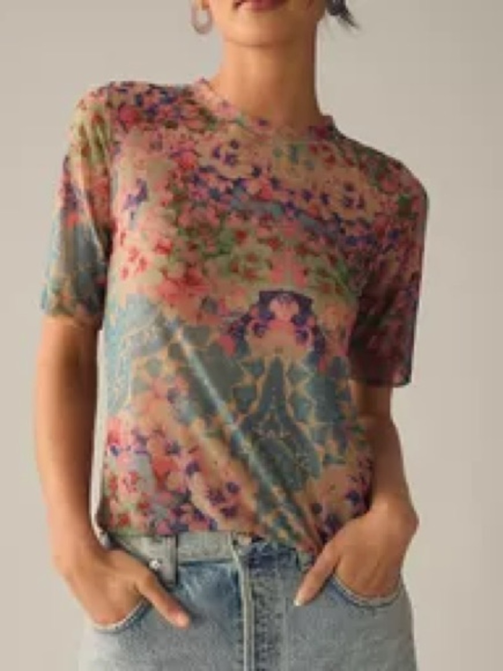Anthropologie Porridge Half Sleeve Mesh Floral Top Small